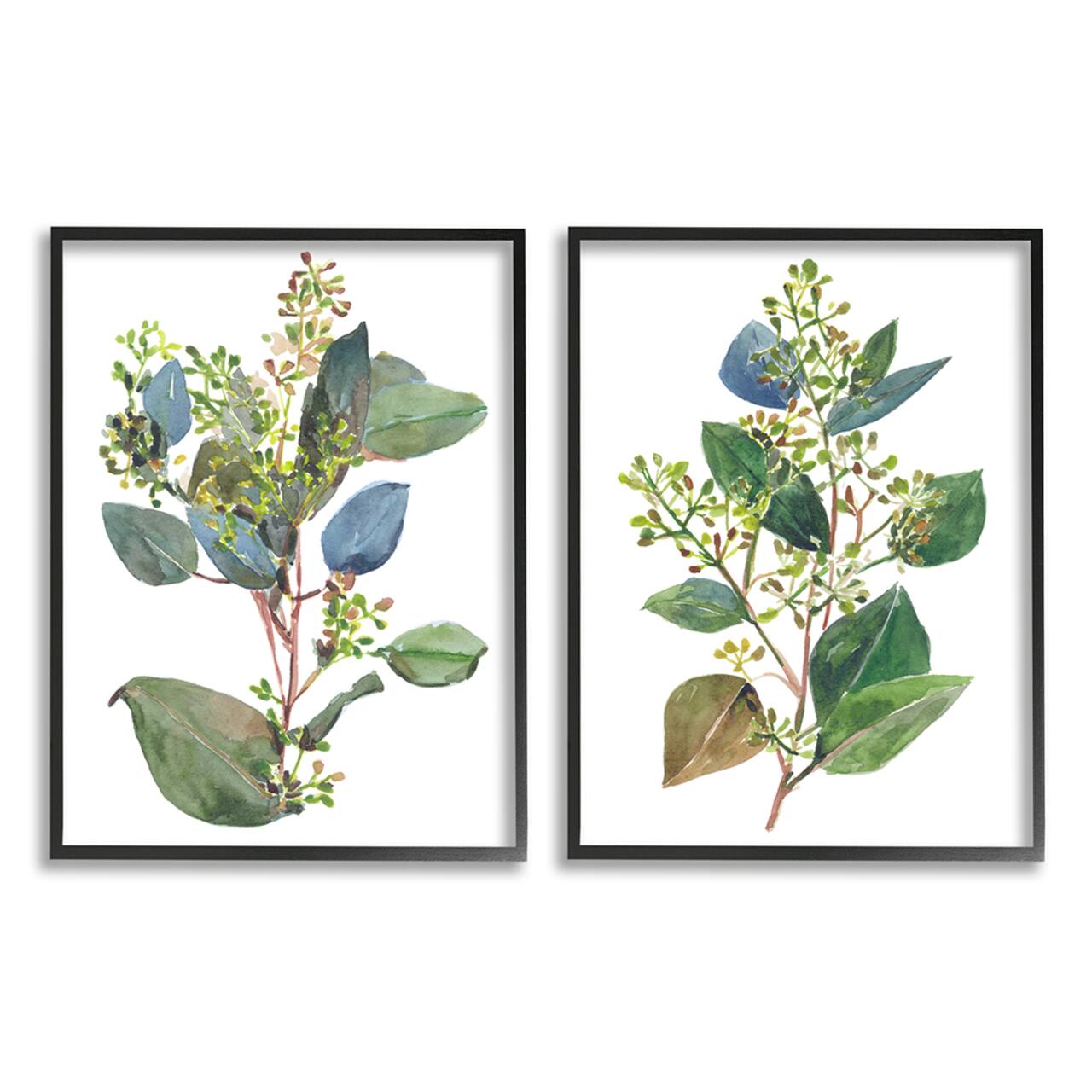 Stupell Industries Soft Eucalyptus Plant Blue Green Ombre Leaves Framed Wall Art